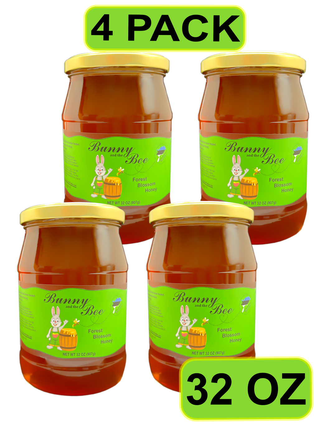 Forest Blossom Honey - 32oz - 4 PACK - Bunny And The Bee - Raw Natural Honey