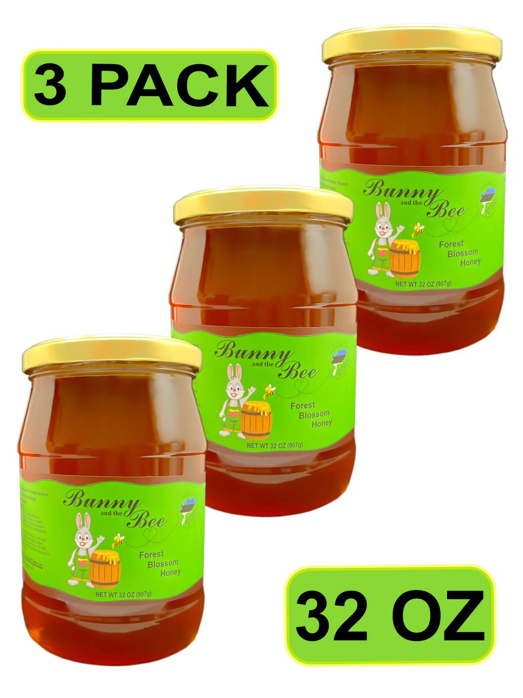 Forest Blossom Honey - 32oz - 3 PACK - Bunny And The Bee - Raw Natural Honey