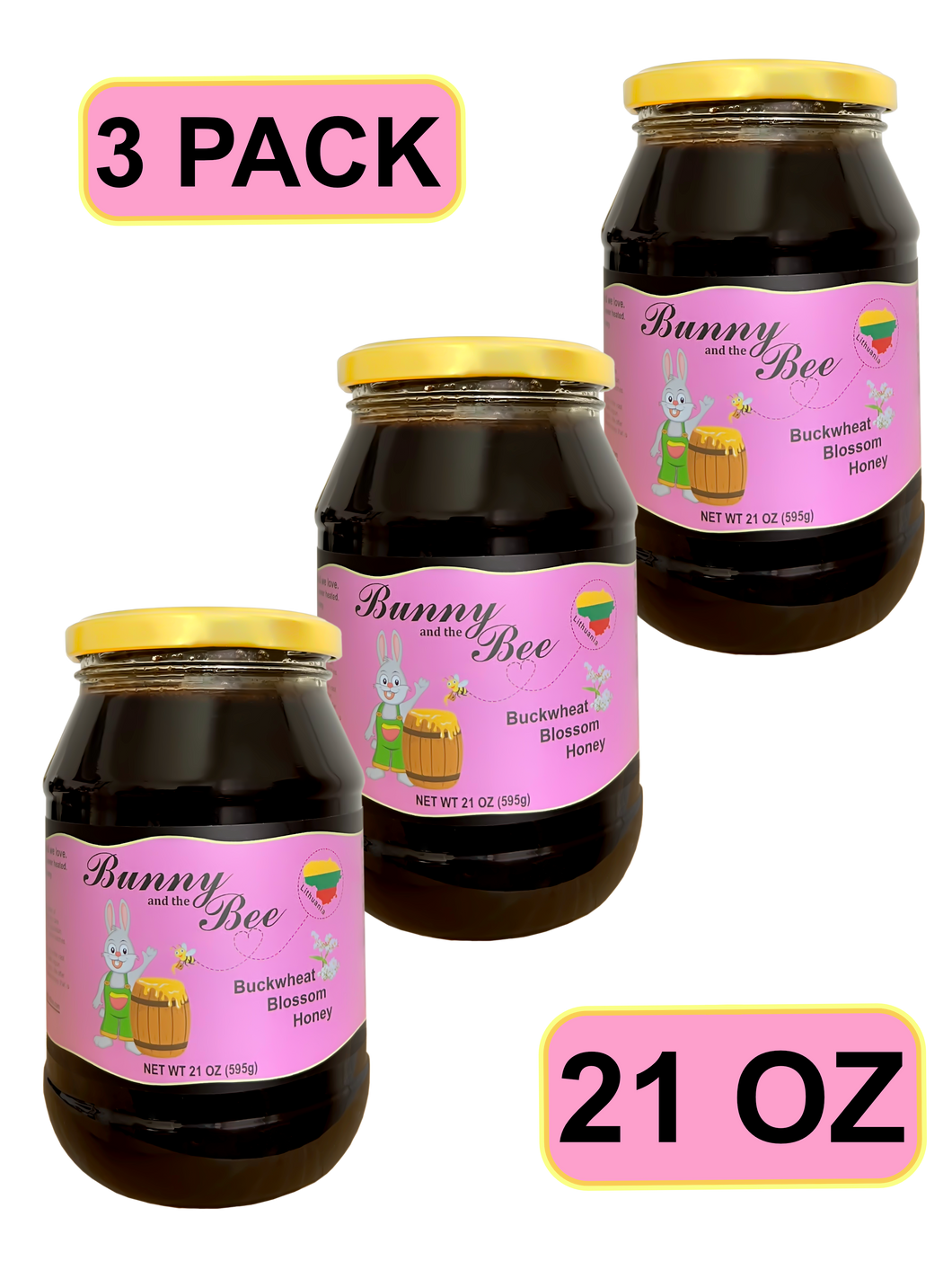 Buckwheat Blossom Honey - 21oz - 3 PACK - Bunny And The Bee - Raw Natural Honey