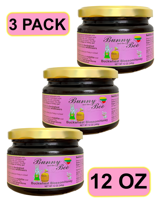 Buckwheat Blossom Honey - 12oz - 3 PACK - Bunny And The Bee - Raw Natural Honey